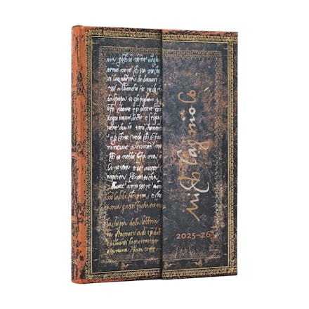 2026 Michelangelo Handwriting (Embellished Manuscripts Collection) Mini 18-month Horizontal Hardcover Flexi Dayplanner 2025-2026 (Wrap Closure)