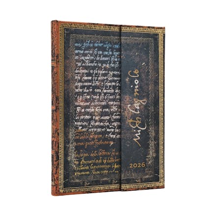 2026 Michelangelo, Handwriting (Embellished Manuscripts Collection) Midi 12-month Horizontal Hardcover Flexi Dayplanner 2026 (Wrap Closure)