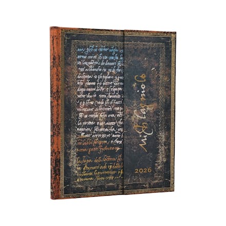 2026 Michelangelo, Handwriting (Embellished Manuscripts Collection) Ultra 12-month Horizontal Hardcover Flexi Dayplanner 2026 (Wrap Closure)
