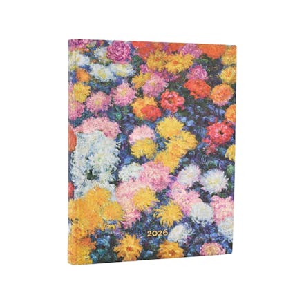 2026 Monet's Chrysanthemums Ultra 12-month Day-at-a-Time Softcover Flexi Dayplanner 2026 (Elastic Band Closure)