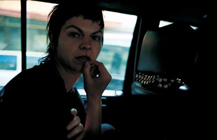 Valerie in the taxi, Paris, 2001