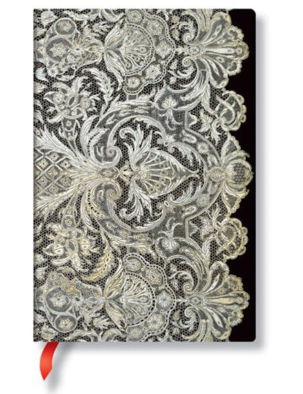 Ivory Veil (Lace Allure) Mini Lined Hardcover Journal (Elastic Band Closure)
