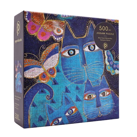 Blue Cats & Butterflies (Fantastic Felines) 500 Piece Jigsaw Puzzle